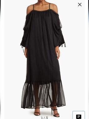 Love X Design Black Cold-Shoulder Maxi Dress with Sheer Hem